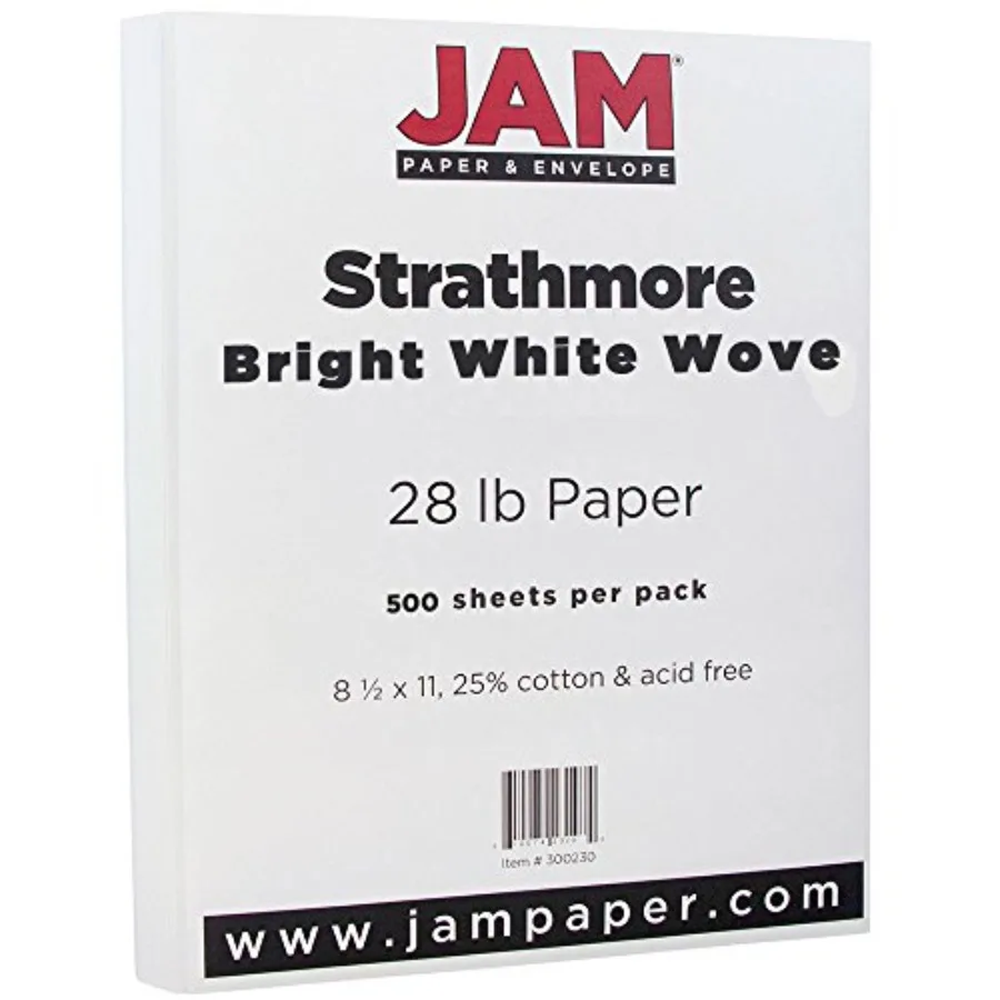 Strathmore 28lb Paper - 105 gsm - 8.5 x 11 - Bright White Wove - 500 Sheets/Ream
Strathmore 28lb Paper - 105 gsm - 8.5 x 11 - Bright White Wove - 500 Sheets/Ream