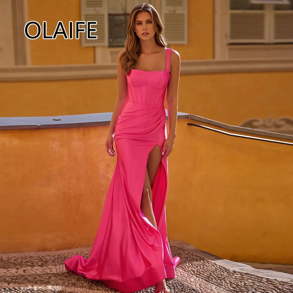 Modest Square Collar Satin Sheath Customzied Prom Cocktail Dress Side High Split Trian Evening Bridal Gown Illusion Back
Modest Square Collar Satin Sheath Customzied Prom Cocktail Dress Side High Split Trian Evening Bridal Gown Illusion Back