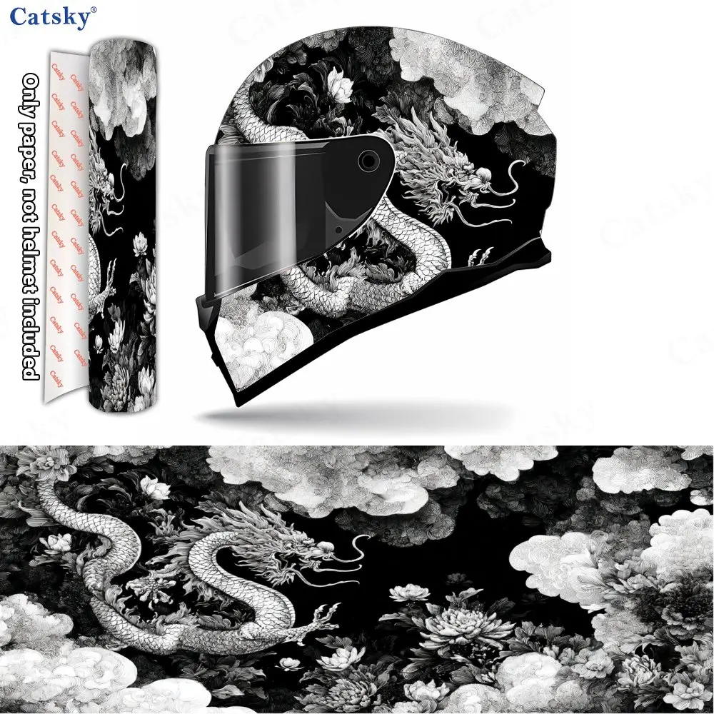 Black-white Clouds & Flowers with Auspicious Dragon Helmet Vinyl Wraps, Waterproof Scratch-Resistant Full Face Helmet Decals, Du
Black-white Clouds & Flowers with Auspicious Dragon Helmet Vinyl Wraps, Waterproof Scratch-Resistant Full Face Helmet Decals, Du