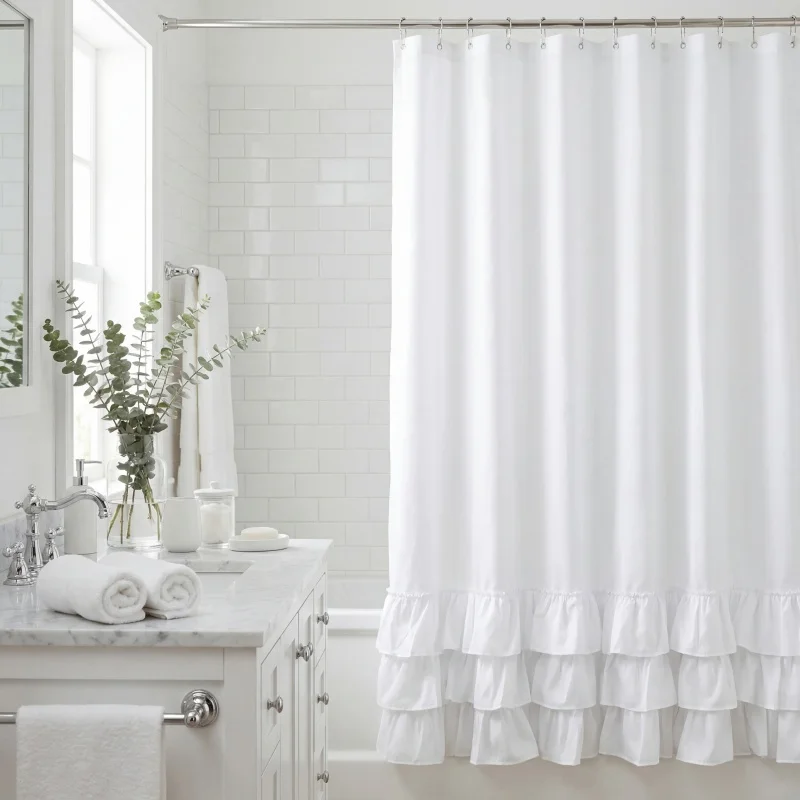 Ruffled White Boho Shower Curtain, Waterproof Fabric Bathroom Curtain with Multi-Layer Frills
Ruffled White Boho Shower Curtain, Waterproof Fabric Bathroom Curtain with Multi-Layer Frills