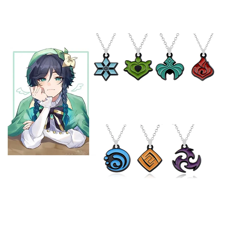 Game Genshin Impact 7 Element Pendant Necklace Fire Water Wind Thunder Grass Ice Rock Fashion Alloy Charm Jewelry for Fans Gifts
Game Genshin Impact 7 Element Pendant Necklace Fire Water Wind Thunder Grass Ice Rock Fashion Alloy Charm Jewelry for Fans Gifts
