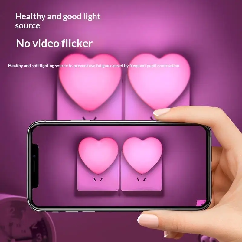 HOT!Heart Shaped Sensor Control LED Night Light With Light Sensing Function Soft Glow Plug In Night Lamp For Bedroom And Hallway