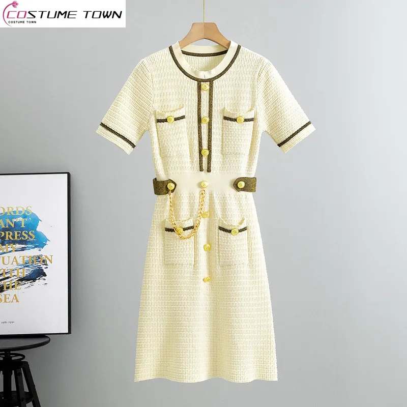Spring and summer European and American style new small fragrance fashion round neck knitted dress
Spring and summer European and American style new small fragrance fashion round neck knitted dress