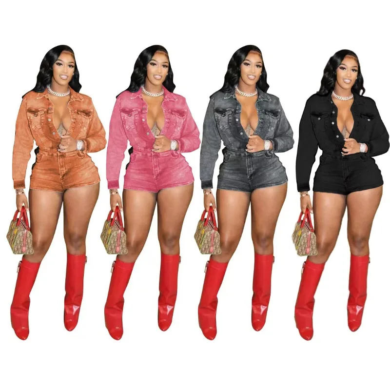 Jumpsuit Long Sleeves Shorts Women's Spring/Autumn Denim Stretch Fashionable Distinctive Versatile Comfortable Minimalist Niche
Jumpsuit Long Sleeves Shorts Women's Spring/Autumn Denim Stretch Fashionable Distinctive Versatile Comfortable Minimalist Niche