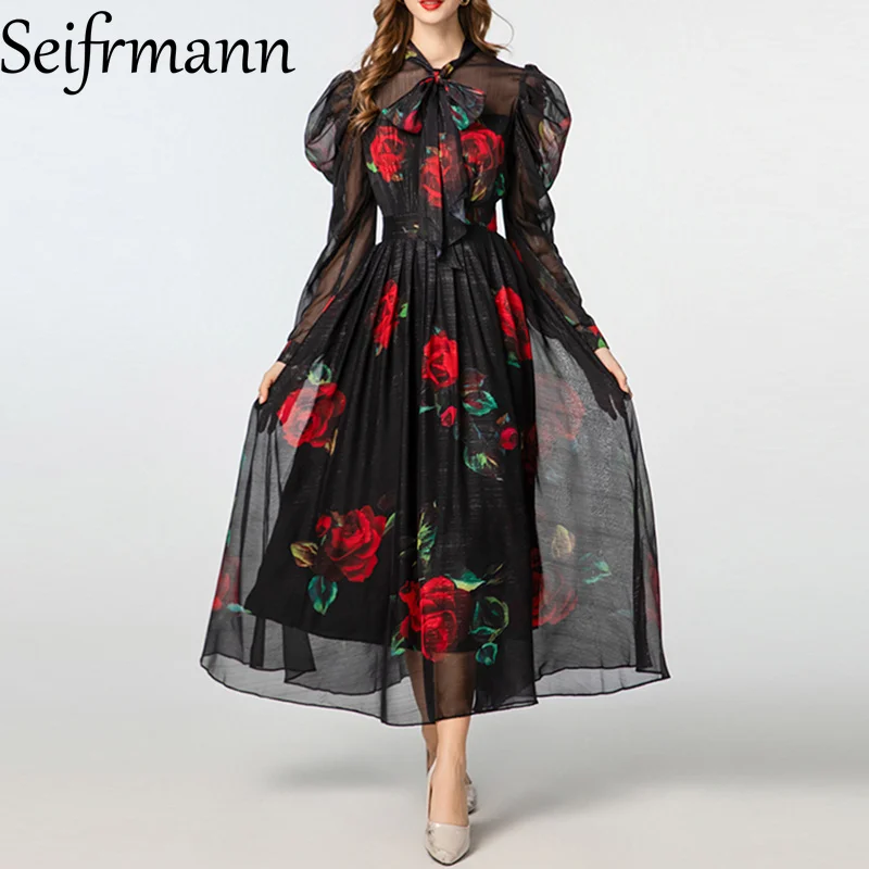 Seifrmann Elegant Women's Party Dress Scarf Collar Bow Lantern-Sleeved Print High waist Fashion A-Line Dresses
Seifrmann Elegant Women's Party Dress Scarf Collar Bow Lantern-Sleeved Print High waist Fashion A-Line Dresses