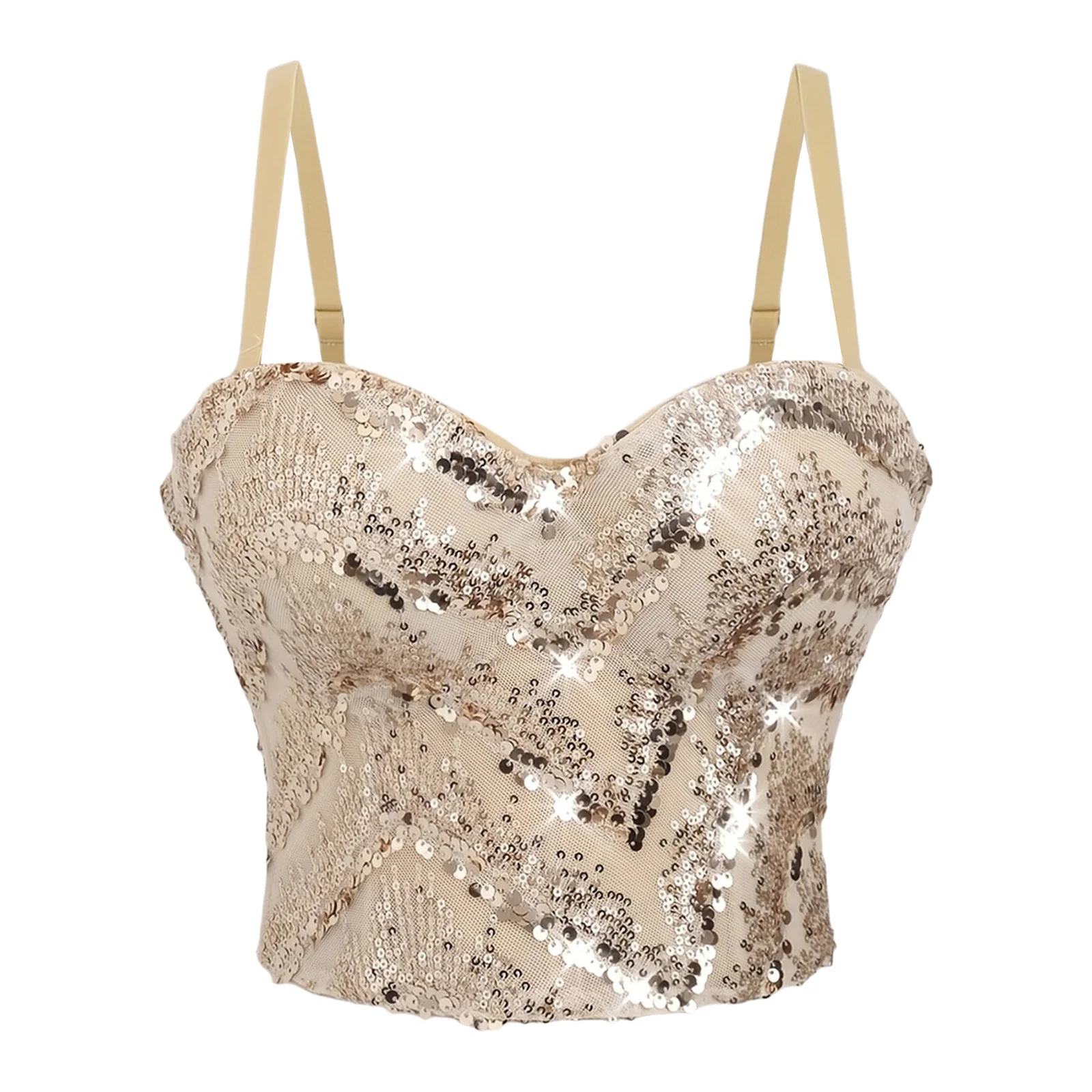 Women Shiny Sequin Lace Rhinestone Bustier Corset Wedding Party Crop Top Push-up Underwire Adjustable Straps Bra Vest Camisole
Women Shiny Sequin Lace Rhinestone Bustier Corset Wedding Party Crop Top Push-up Underwire Adjustable Straps Bra Vest Camisole
