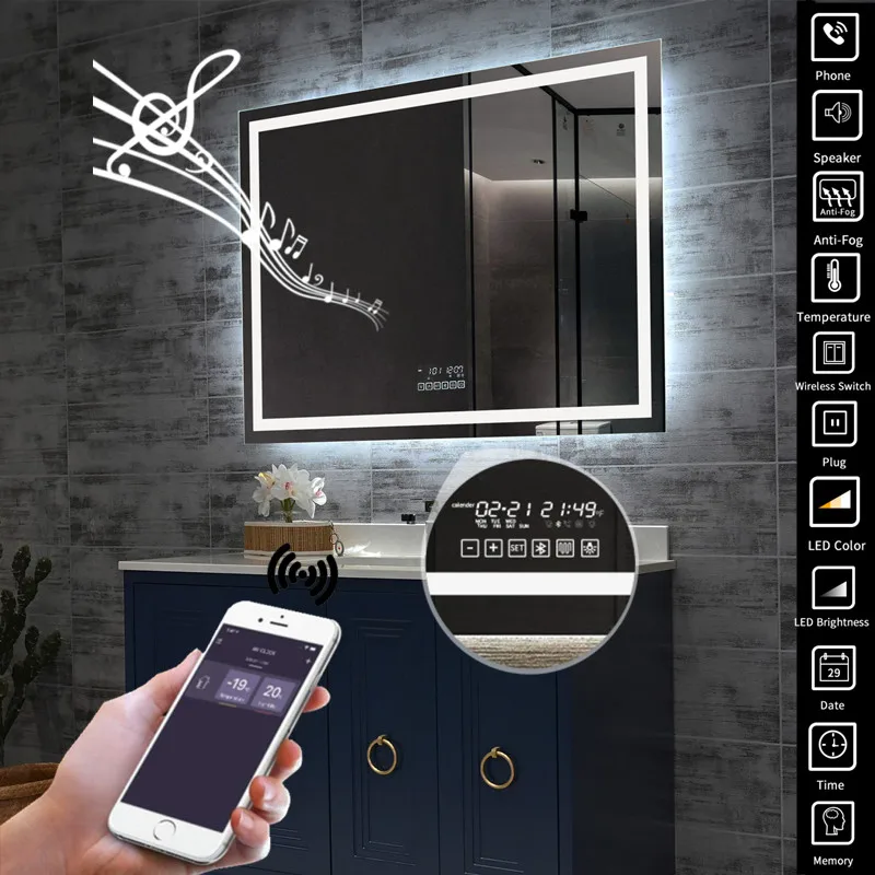 Smart LED Vanity Bathroom Mirror Wall Mounted Anti-Fog Dimmable Makeup Mirrors BackLight Home Decorative Mirror With Bluetooth
Smart LED Vanity Bathroom Mirror Wall Mounted Anti-Fog Dimmable Makeup Mirrors BackLight Home Decorative Mirror With Bluetooth