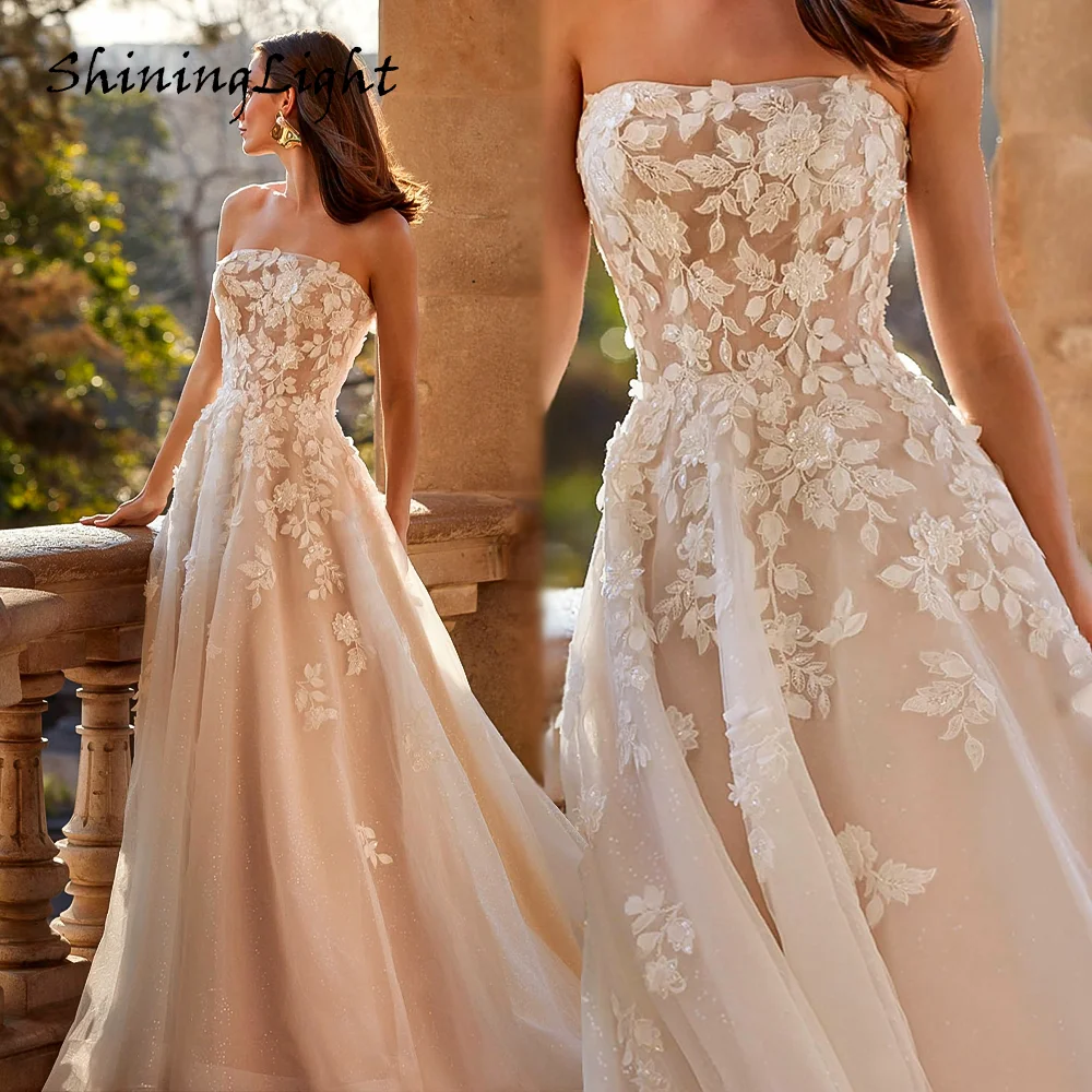 ShiningLight Classic Strapless Wedding Dress for Women Lace Appliques A-line Sweetheart Bridal Gown Vestidos De Novia Customized
ShiningLight Classic Strapless Wedding Dress for Women Lace Appliques A-line Sweetheart Bridal Gown Vestidos De Novia Customized