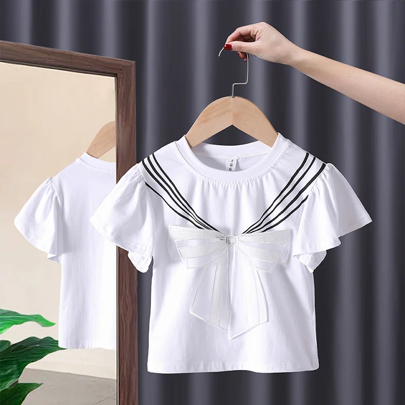 Korean Children's Clothing Girl Summer Bow Pure Color Cotton Kawaii Fashion Short Sleeve Beauty T-Shirt Cute Tops For Teens
Korean Children's Clothing Girl Summer Bow Pure Color Cotton Kawaii Fashion Short Sleeve Beauty T-Shirt Cute Tops For Teens