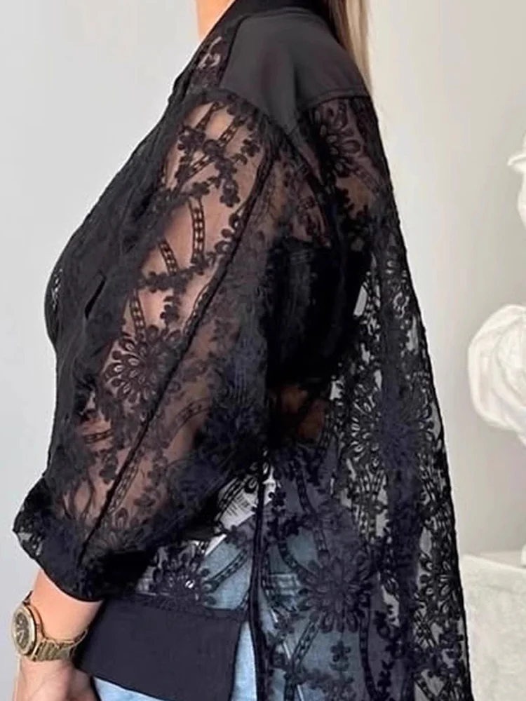 Elegant Lady Zipper Commute Sunscreen Coat Fall New Lapel Pure Color Lace Jacket Fashion Irregular See-through Sleeve Loose Coat
Elegant Lady Zipper Commute Sunscreen Coat Fall New Lapel Pure Color Lace Jacket Fashion Irregular See-through Sleeve Loose Coat