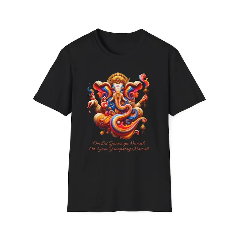 Colorful Ganesh Softstyle T-Shirt, Spiritual Tee, Yoga Apparel, Hindu Festival Garment, Om Ganesha Design
Colorful Ganesh Softstyle T-Shirt, Spiritual Tee, Yoga Apparel, Hindu Festival Garment, Om Ganesha Design