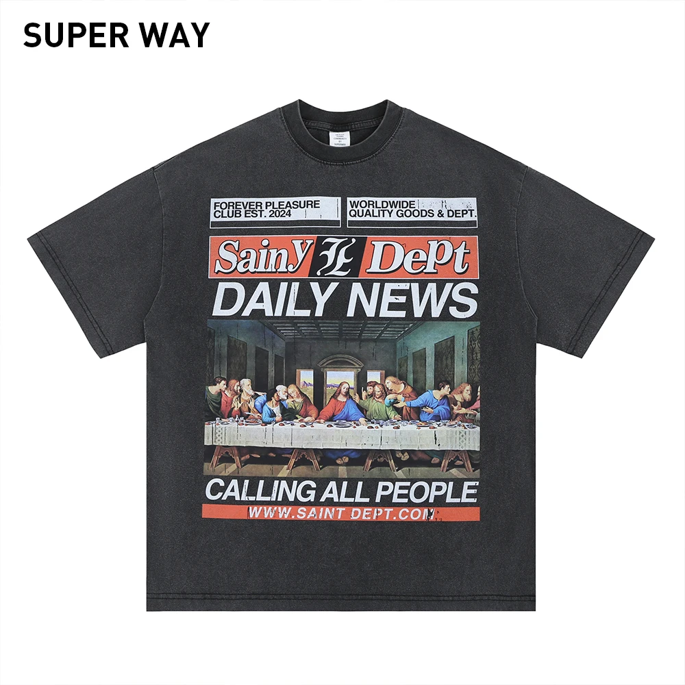 Superway Original Design The Last Supper Graphic Printing T-Shirt Men Oversized Short Sleeves Tee Streetwear Vintage Loose Tops
Superway Original Design The Last Supper Graphic Printing T-Shirt Men Oversized Short Sleeves Tee Streetwear Vintage Loose Tops