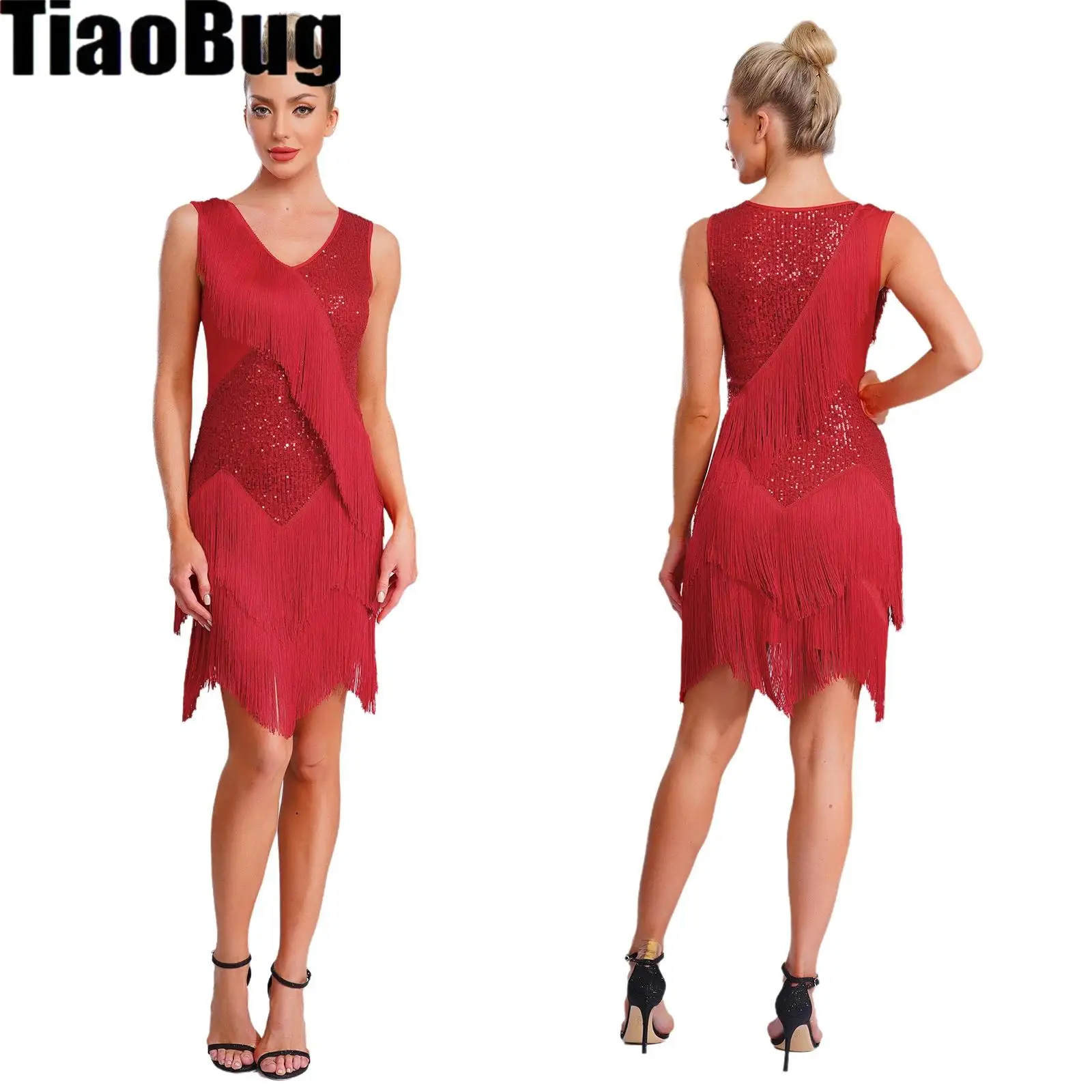 Womens Latin Salsa Dance Dress Tassel Glittery Sequin V Neck Sleeveless Fringe Bodycon Mini Dress for Chacha Tango Ballroom
Womens Latin Salsa Dance Dress Tassel Glittery Sequin V Neck Sleeveless Fringe Bodycon Mini Dress for Chacha Tango Ballroom