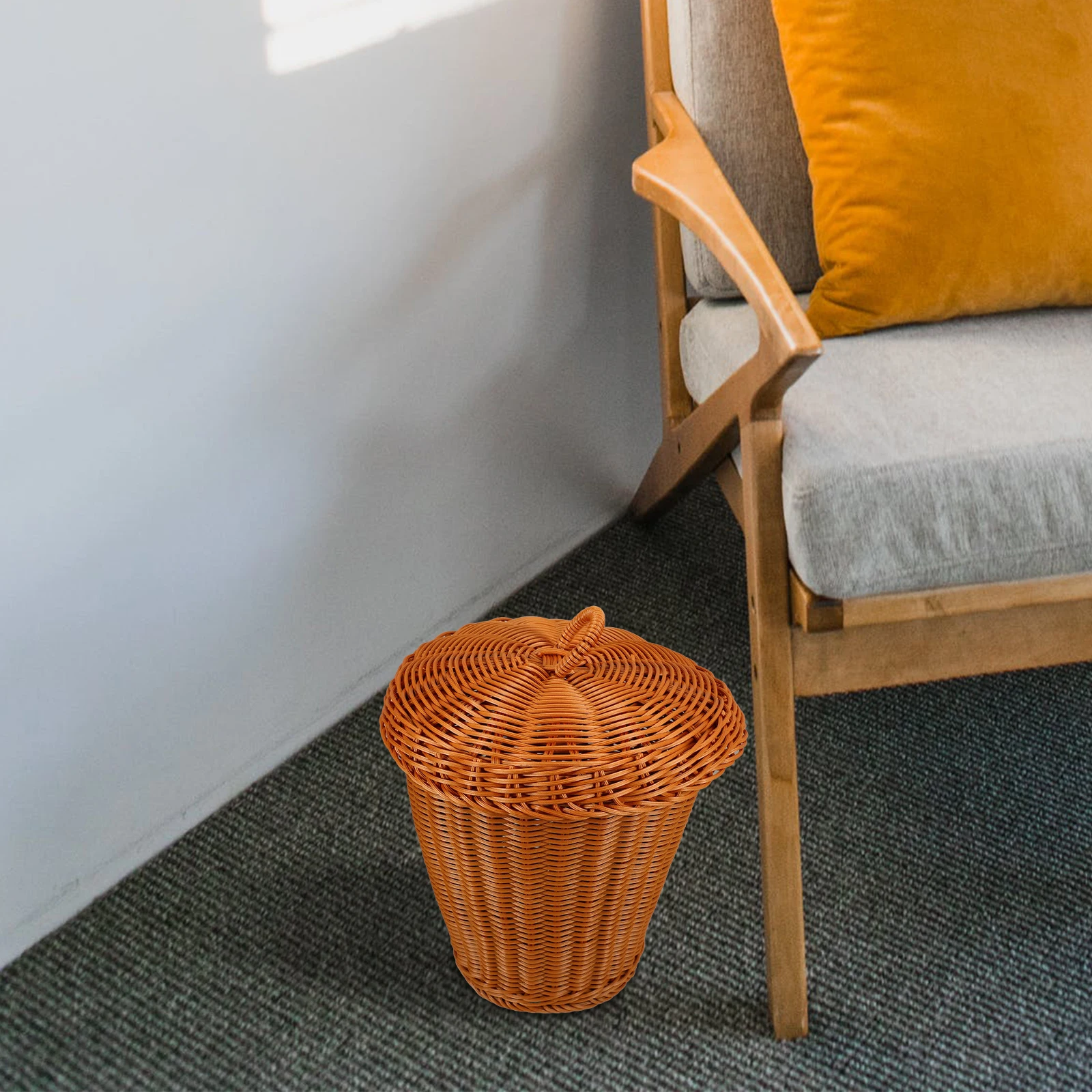 Woven Trash Can Brown Desktop Garbage Bin Lid Storage Basket Reusable Natural Laundry Container Rattan Weave Round Home Office
Woven Trash Can Brown Desktop Garbage Bin Lid Storage Basket Reusable Natural Laundry Container Rattan Weave Round Home Office