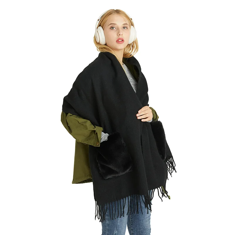 Spring Autumn Women Solid Color Shawl Lady Knitted Tassels Cardigan Shawl Loose Woolen Yarn Wrap with Pocket Fall Winter Scarf 
Spring Autumn Women Solid Color Shawl Lady Knitted Tassels Cardigan Shawl Loose Woolen Yarn Wrap with Pocket Fall Winter Scarf