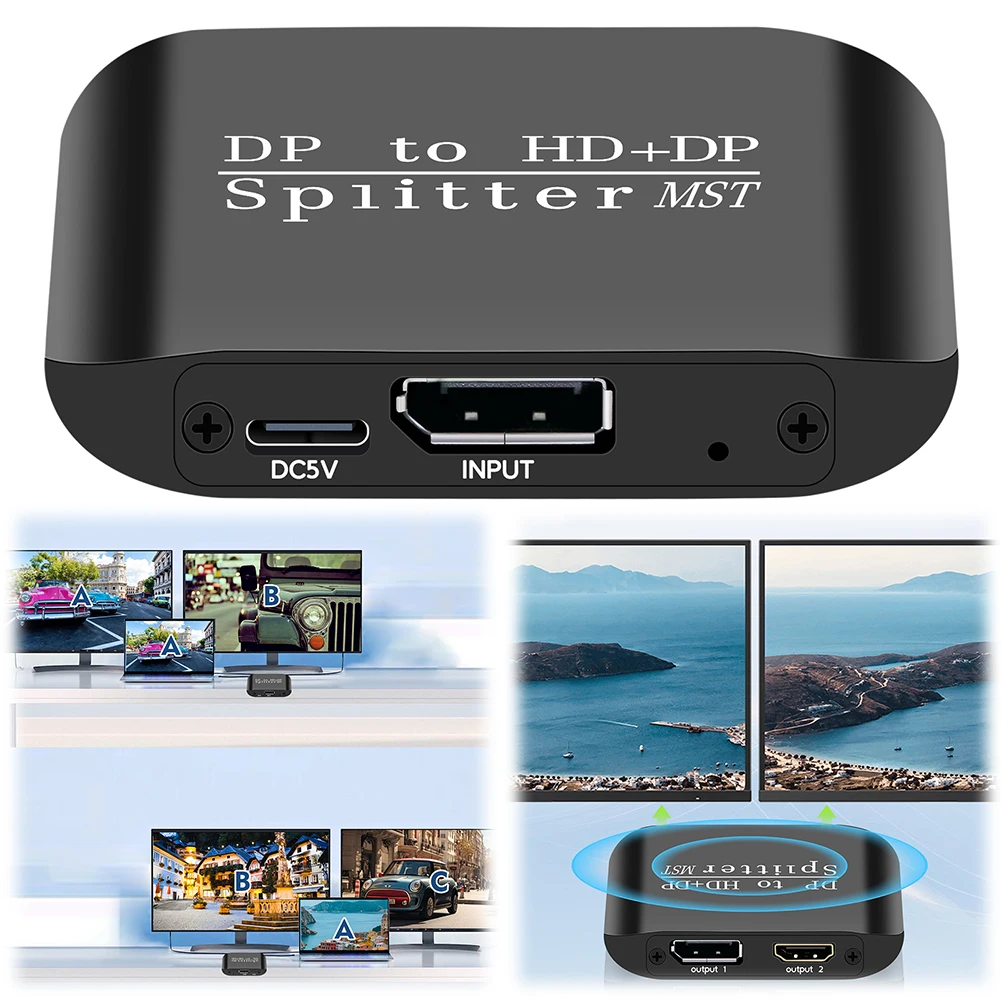DP To DP+HDMI-Compatible Splitter 1 in 2 Out DP To DP Adapter MST Multi-Monitor Adapter Displayport To HDMI-Compatible Splitter
DP To DP+HDMI-Compatible Splitter 1 in 2 Out DP To DP Adapter MST Multi-Monitor Adapter Displayport To HDMI-Compatible Splitter