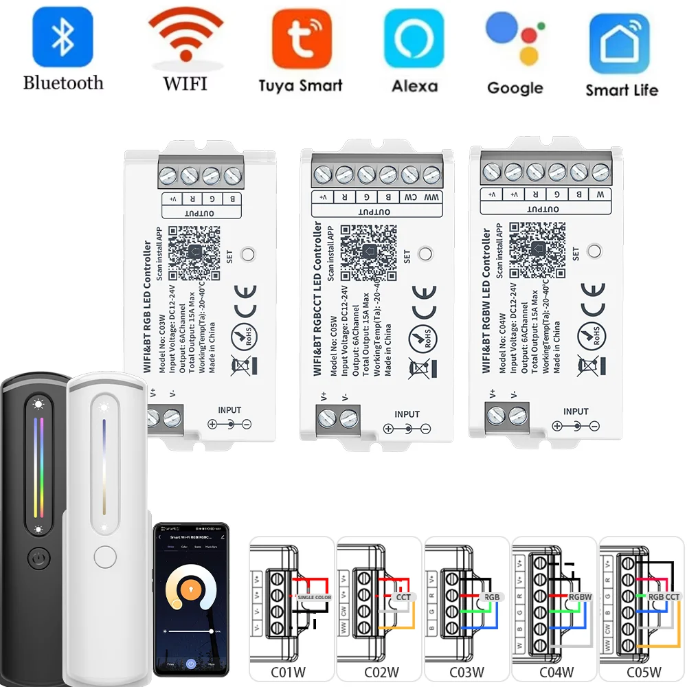 Smart Single Color CCT RGB RGBW RGBCCT Dimmer TUYA WIFI/BT Pixel lights controller Alexa Google Home Voice Remote Control strip
Smart Single Color CCT RGB RGBW RGBCCT Dimmer TUYA WIFI/BT Pixel lights controller Alexa Google Home Voice Remote Control strip