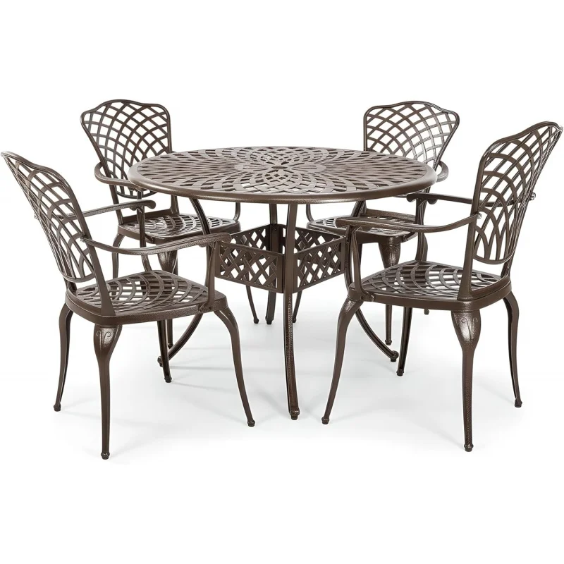 5-Piece Cast Aluminum Outdoor Dining Set 4, Round Table & Chairs, All-Weather Resistant Patio Furniture
5-Piece Cast Aluminum Outdoor Dining Set 4, Round Table & Chairs, All-Weather Resistant Patio Furniture