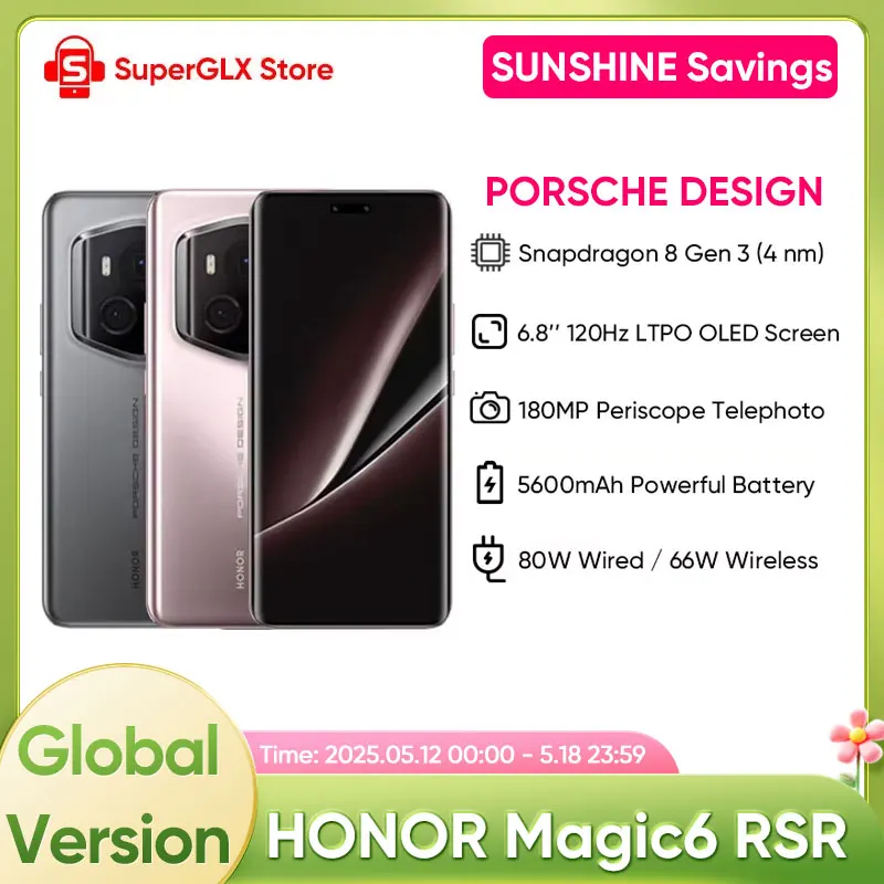 Global Version HONOR Magic6 RSR PORSCHE DESIGN 5G Smartphone 6.8'' 120Hz LTPO OLED Display Supports Max 66W Wireless SuperCharge
Global Version HONOR Magic6 RSR PORSCHE DESIGN 5G Smartphone 6.8'' 120Hz LTPO OLED Display Supports Max 66W Wireless SuperCharge