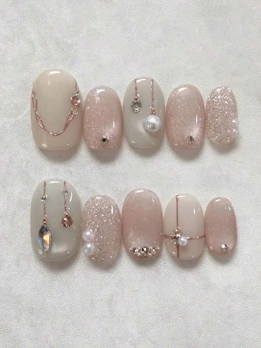 10pcs handmade press-on nails short oval pink-purple starry sky cat eye glitter with rhinestones faux pearls gentle minimalist d
10pcs handmade press-on nails short oval pink-purple starry sky cat eye glitter with rhinestones faux pearls gentle minimalist d