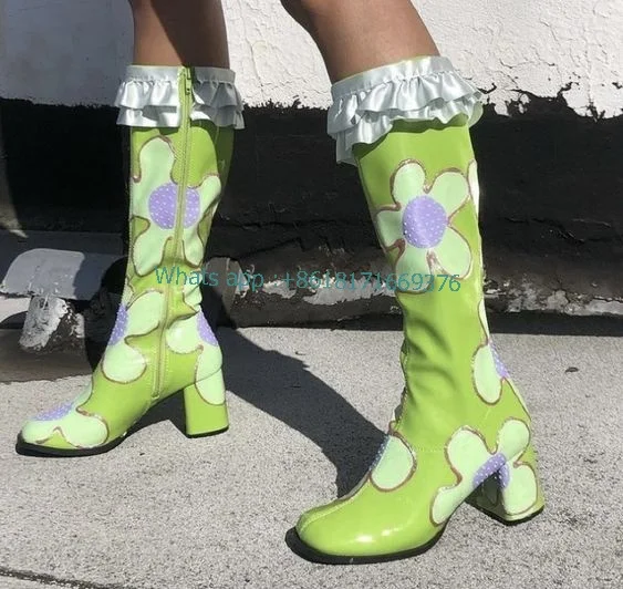 Ruffles Green Print Floral Low Chunky High Heel Boots Dress Knee High Leather Round Toe Boots Women Zip Shoes zapatillas mujer
Ruffles Green Print Floral Low Chunky High Heel Boots Dress Knee High Leather Round Toe Boots Women Zip Shoes zapatillas mujer