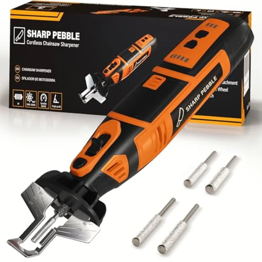 Sharp Pebble Electric Cordless Chainsaw Sharpener Kit - Comes with Chain Saw Sharpener Tool, 4 File Size Sharpening Wheels, Ang
Sharp Pebble Electric Cordless Chainsaw Sharpener Kit - Comes with Chain Saw Sharpener Tool, 4 File Size Sharpening Wheels, Ang