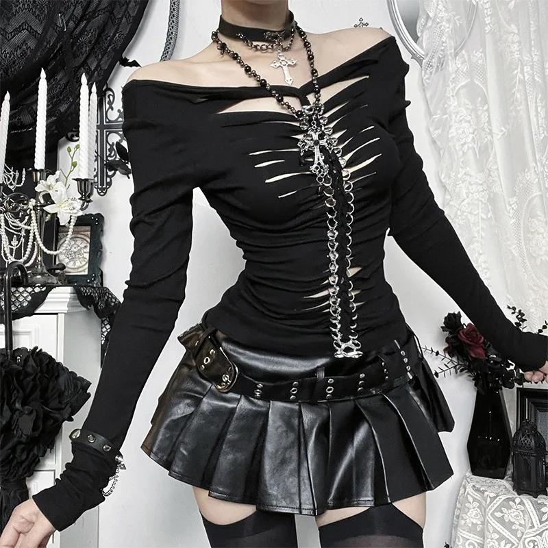 Dark Hollow-Out Figure-8 Buckle Long-Sleeve Top 2000s New Gothic Style American Hot Girl Black T-Shirt Black Casual Slim Clothes
Dark Hollow-Out Figure-8 Buckle Long-Sleeve Top 2000s New Gothic Style American Hot Girl Black T-Shirt Black Casual Slim Clothes