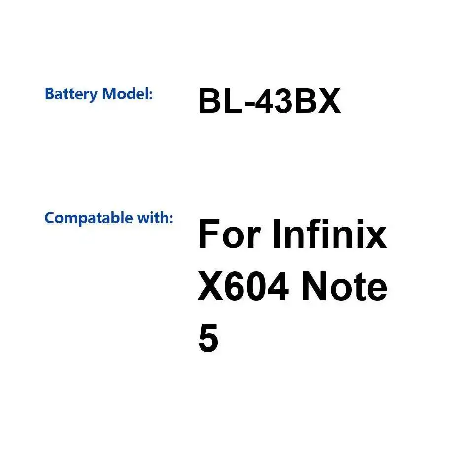 Long-Lasting 4500mAh For Infinix X604 Note 5 BL-43BX Mobile Phone Battery Lightweight
Long-Lasting 4500mAh For Infinix X604 Note 5 BL-43BX Mobile Phone Battery Lightweight