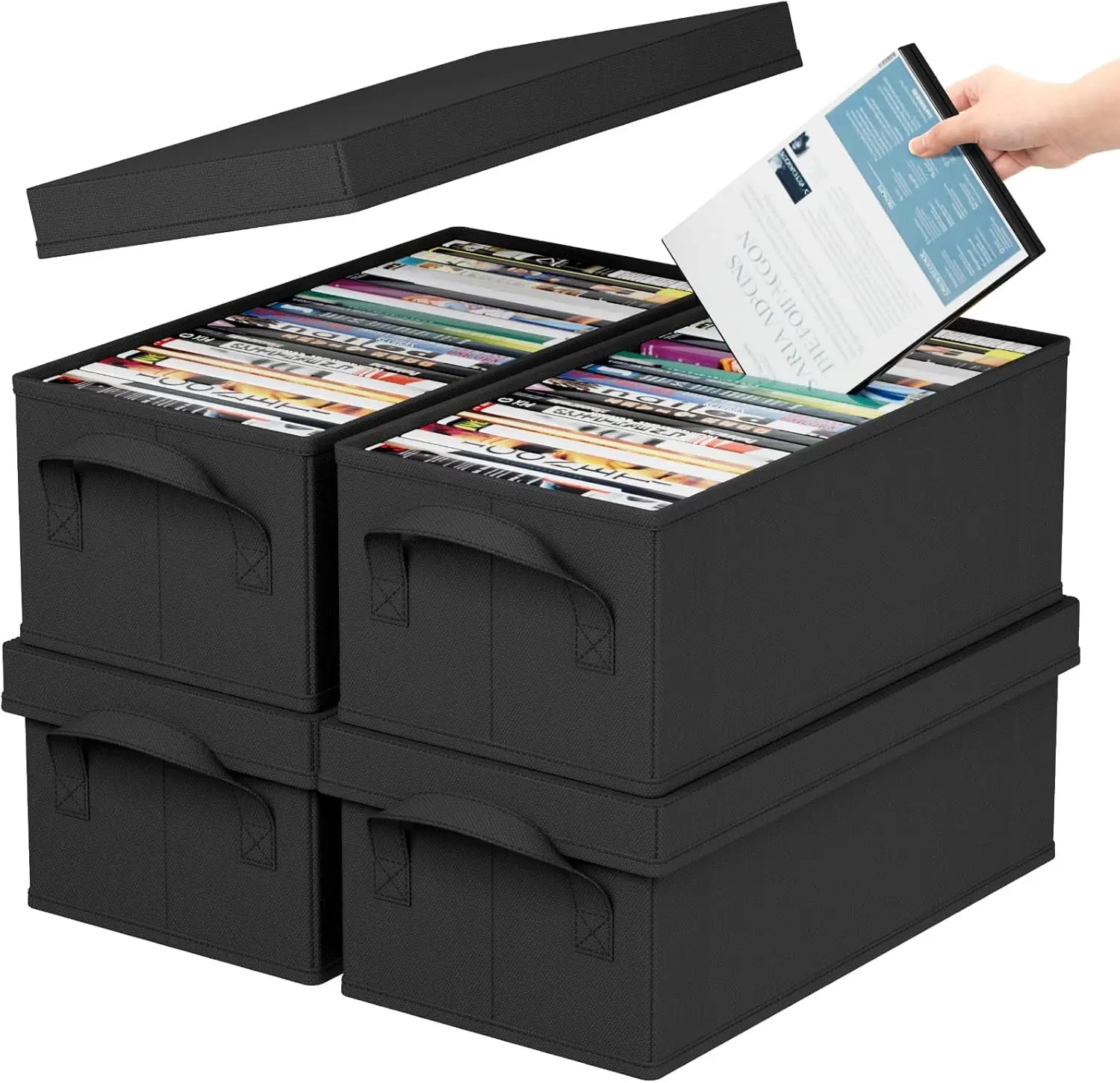 DVD Storage Box, Stackable DVD Case Holder Organizer, Foldable DVDs Container with Lid, Handles, Media Organizer Bin 15.7" L
DVD Storage Box, Stackable DVD Case Holder Organizer, Foldable DVDs Container with Lid, Handles, Media Organizer Bin 15.7" L