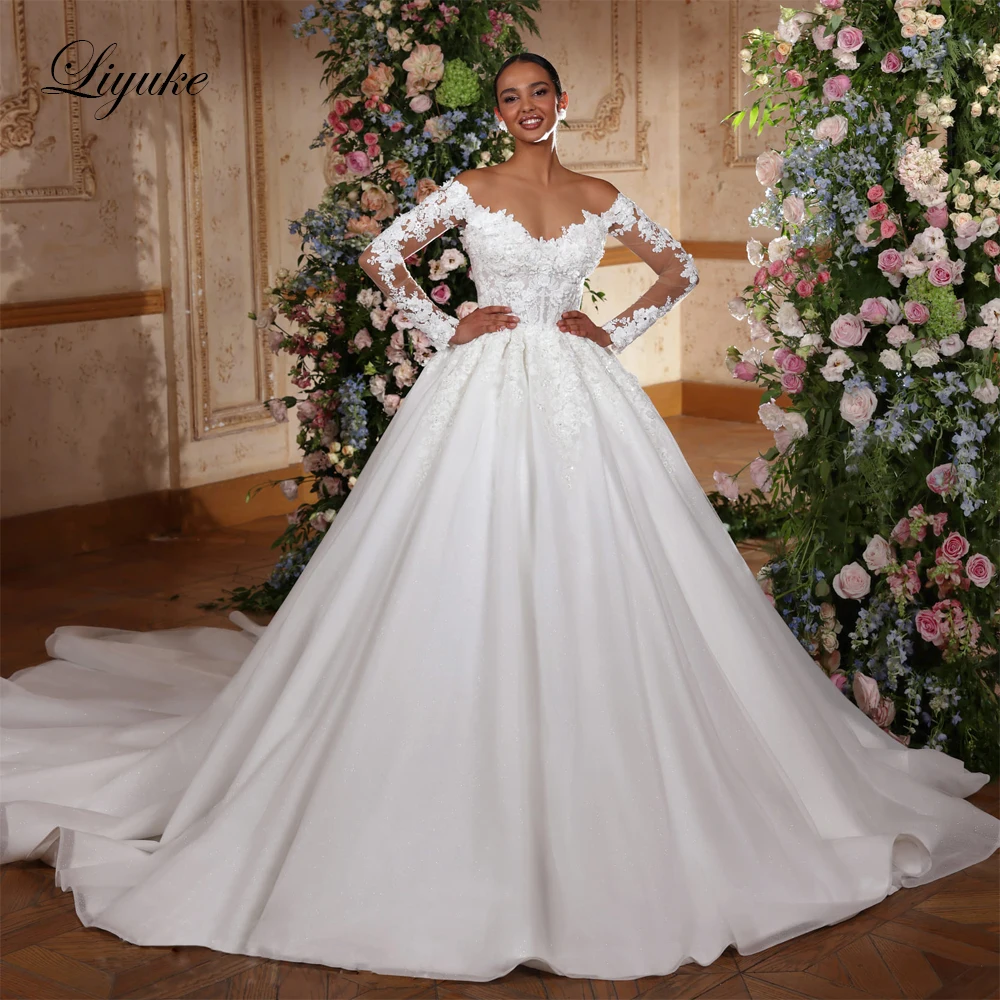 Liyuke Custom Made Elegant Ball Gown Princess Wedding dress Full Sleeves Appliques Lace Court Train Bridal Gowns
Liyuke Custom Made Elegant Ball Gown Princess Wedding dress Full Sleeves Appliques Lace Court Train Bridal Gowns