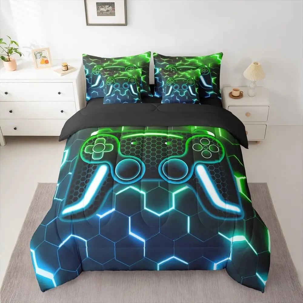 Video Game Controller Comforter Set for Boys, Teens, and Kids - Blue Green Geometric Eyecomb Bedding, Lightweight
Video Game Controller Comforter Set for Boys, Teens, and Kids - Blue Green Geometric Eyecomb Bedding, Lightweight