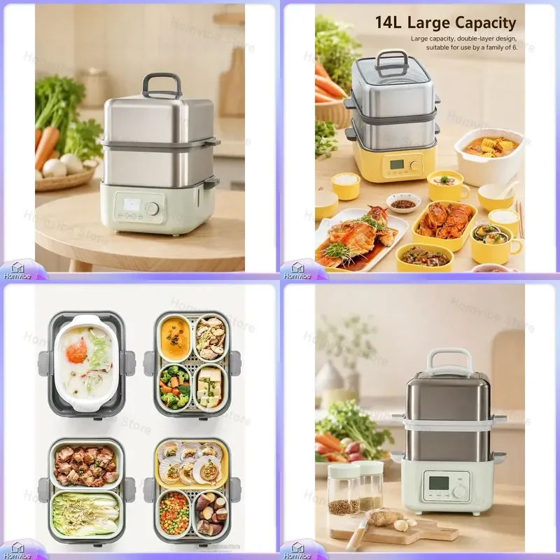 Buydeem 14L Electric Food Steamer Double Layer Stainless Steel Steam Cooker with 18H Timer Delay Start for Kitchen Home
Buydeem 14L Electric Food Steamer Double Layer Stainless Steel Steam Cooker with 18H Timer Delay Start for Kitchen Home