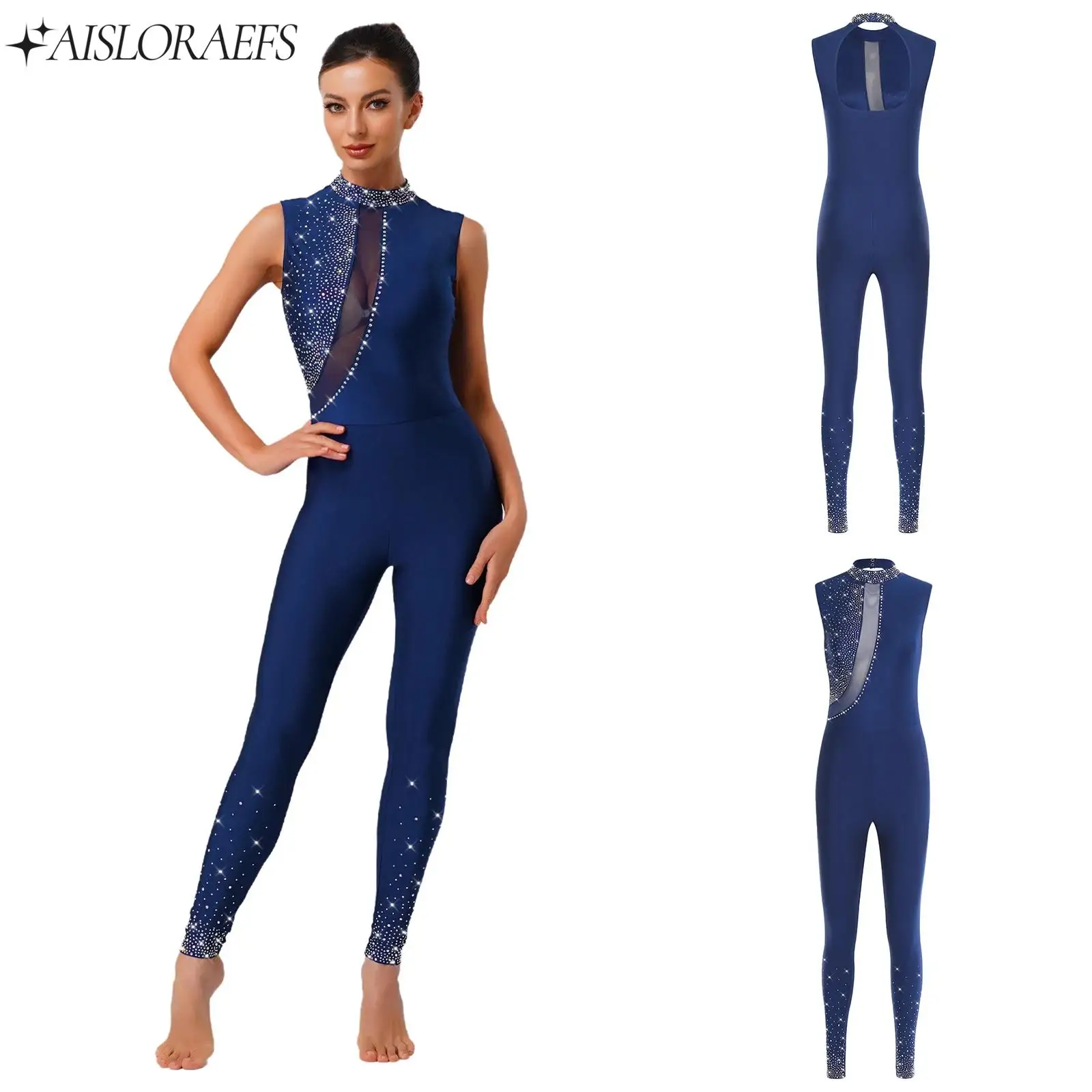 Womens Ballet Gymnastics Rompers Bodysuit Shiny Rhinestones Sleeveless Back Hollow Out Bodycon Unitard Jumpsuit for Yoga Workout
Womens Ballet Gymnastics Rompers Bodysuit Shiny Rhinestones Sleeveless Back Hollow Out Bodycon Unitard Jumpsuit for Yoga Workout