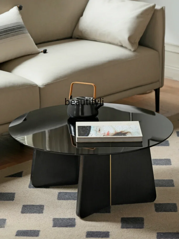 07Solid Wood Coffee Table round Glass Tea Table Small Apartment Living Room Home Black Tea Table
07Solid Wood Coffee Table round Glass Tea Table Small Apartment Living Room Home Black Tea Table