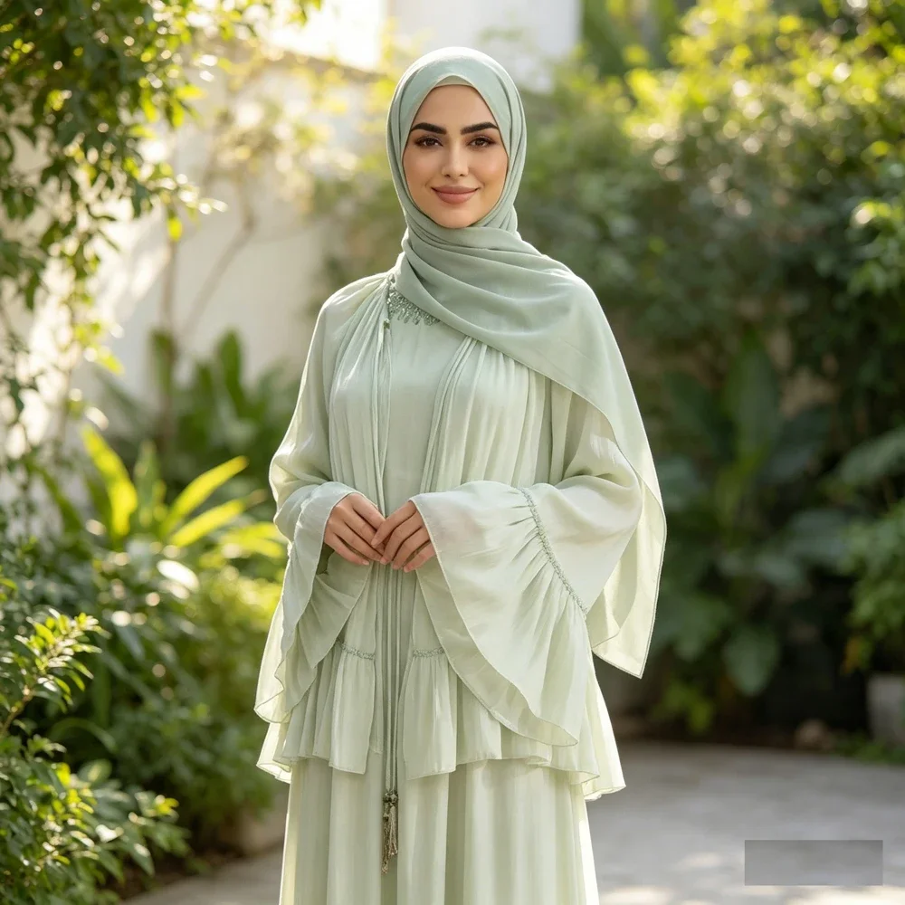 Turkey Dubai Abaya Women Ruffles Crepe Kimono Cloak Shawl Oversized Maxi Dress Casual Jalabiya Kebaya Party Robe Outfit Set New
Turkey Dubai Abaya Women Ruffles Crepe Kimono Cloak Shawl Oversized Maxi Dress Casual Jalabiya Kebaya Party Robe Outfit Set New