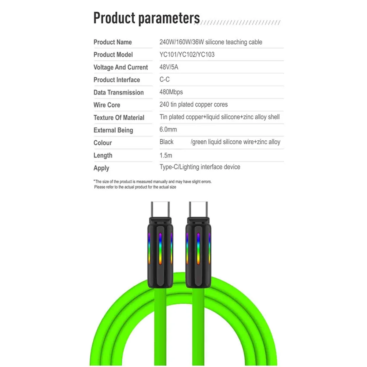 USB C to USB C Cable 240W, Silicone USB-C Charging Cable for iPhone 15 and Other Devices in Green -Y18A
USB C to USB C Cable 240W, Silicone USB-C Charging Cable for iPhone 15 and Other Devices in Green -Y18A