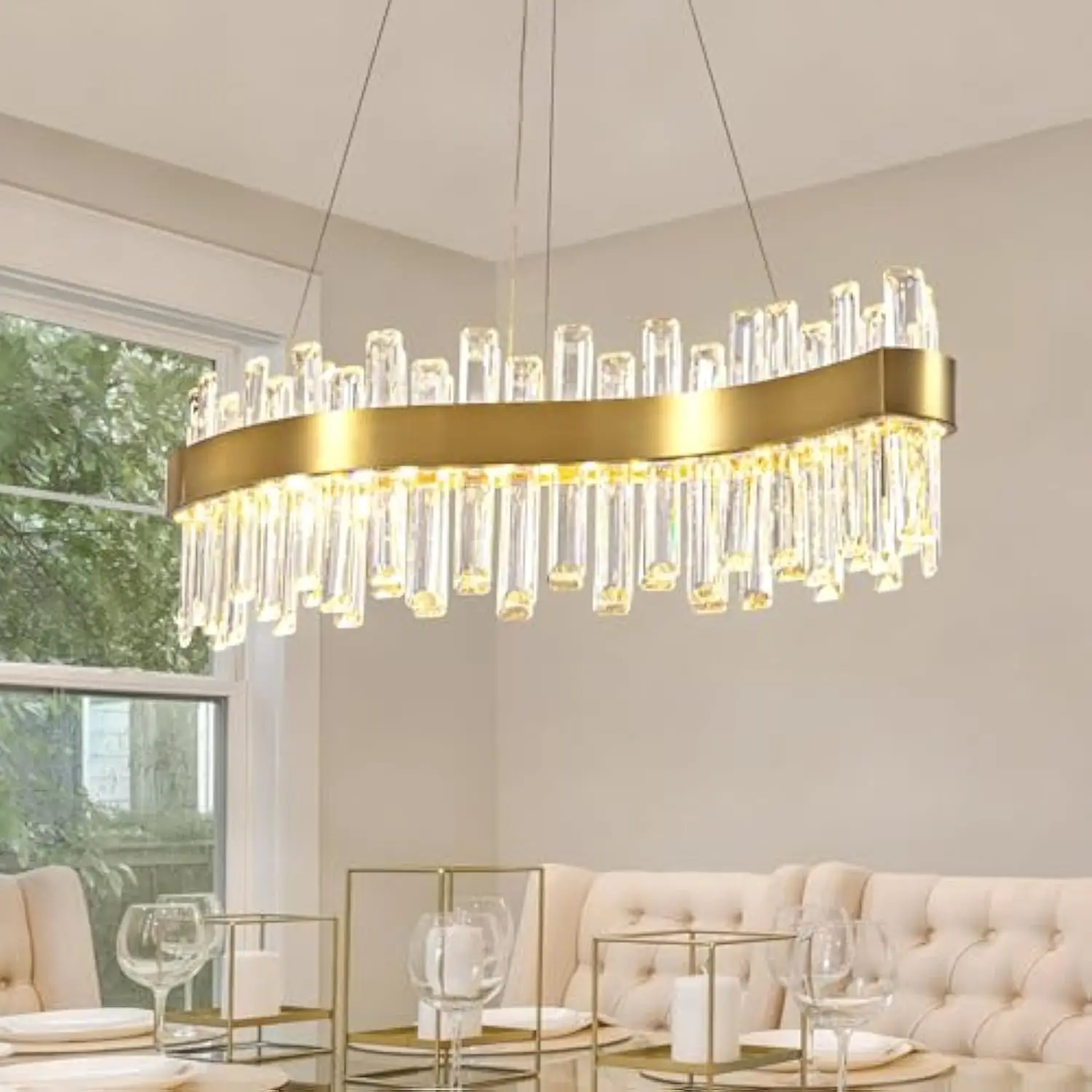 Modern LED Crystal Chandelier, Luxury Brass Gold 2-Tiers K9 Crystal Raindrop Chandelier, Adjustable Height Linear Crystal Pend
Modern LED Crystal Chandelier, Luxury Brass Gold 2-Tiers K9 Crystal Raindrop Chandelier, Adjustable Height Linear Crystal Pend