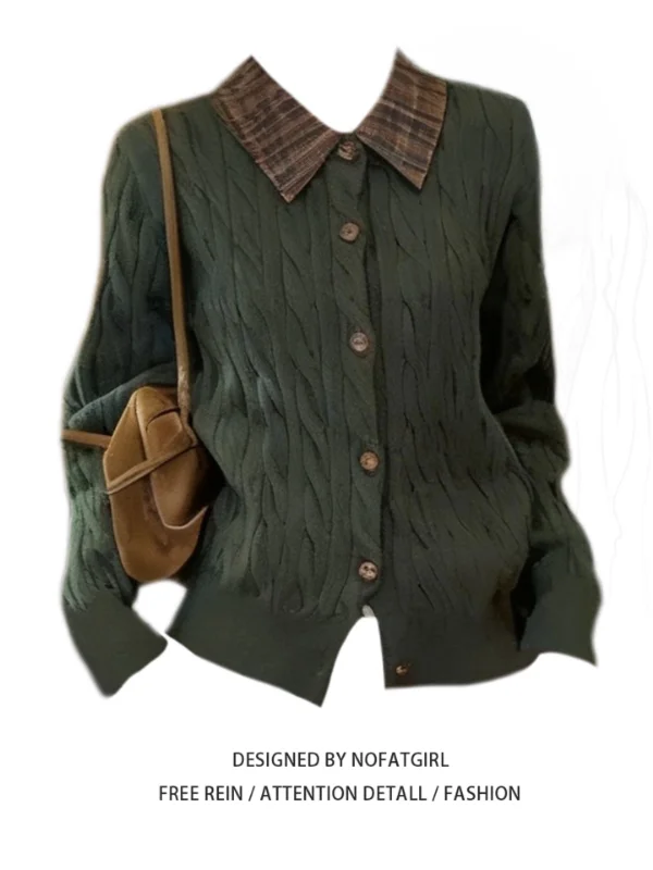 plus Size Knitted Sweater with Plaid Design Turn-down Collar Open Cardigan Coat for Women Autumn Winter American Retro Sle
plus Size Knitted Sweater with Plaid Design Turn-down Collar Open Cardigan Coat for Women Autumn Winter American Retro Sle