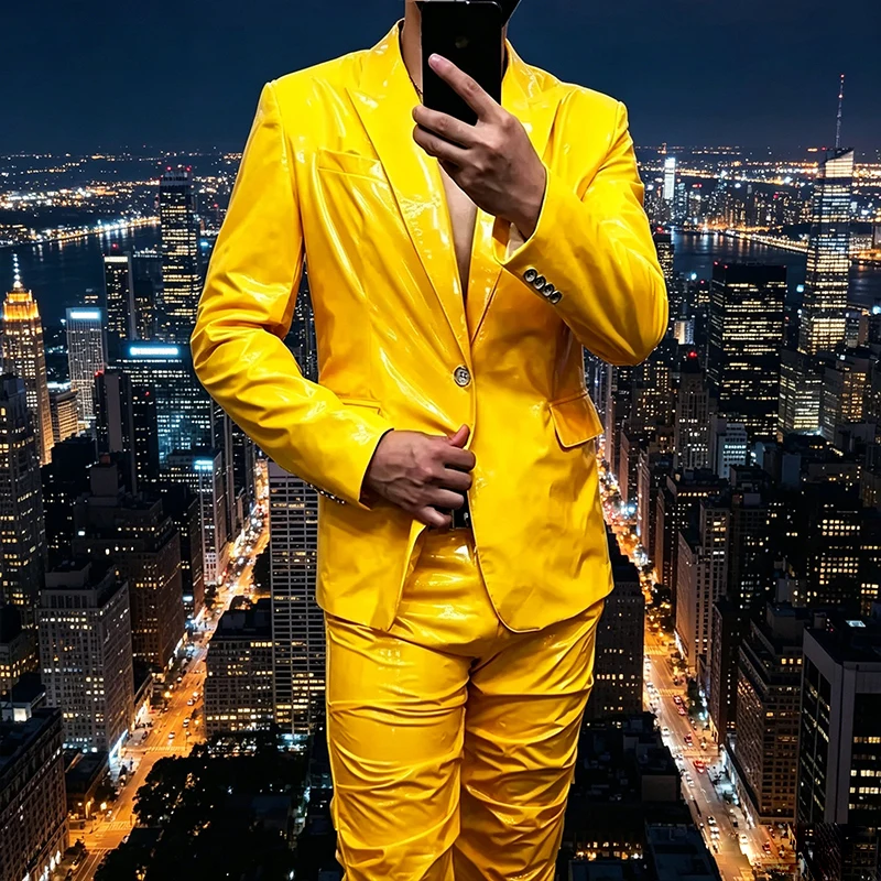 Men Shiny Elastic Faux Leather Jacket Male Chic Sexy Solid Color Business Top Blazer Men's Party Overcoat New Custom
Men Shiny Elastic Faux Leather Jacket Male Chic Sexy Solid Color Business Top Blazer Men's Party Overcoat New Custom
