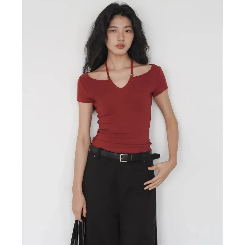 Women's Cutout Halter Neck Top Slim-Fit Short-Sleeve T-Shirt
Women's Cutout Halter Neck Top Slim-Fit Short-Sleeve T-Shirt