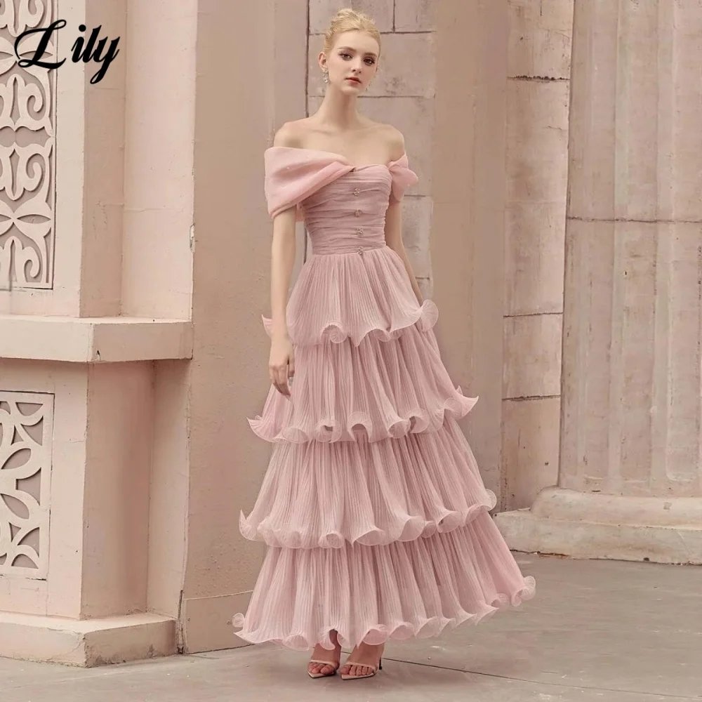 Lily Pink Elegant Formal Gown Strapless Off the Shoulder Prom Dress Ruffles Pleating Layered Evening Dress for Woman Customized
Lily Pink Elegant Formal Gown Strapless Off the Shoulder Prom Dress Ruffles Pleating Layered Evening Dress for Woman Customized