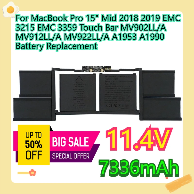 For MacBook Pro 15" Mid 2018 2019 EMC 3215 EMC 3359 Touch Bar MV902LL/A MV912LL/A MV922LL/A A1953 A1990 Battery Replacement
For MacBook Pro 15" Mid 2018 2019 EMC 3215 EMC 3359 Touch Bar MV902LL/A MV912LL/A MV922LL/A A1953 A1990 Battery Replacement