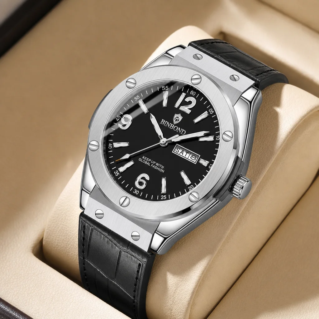 1 piece Men's Trendy Stylish Watch Black Dial Leather Strap Steel Case Day Date Wristwatch For Daily Wear
1 piece Men's Trendy Stylish Watch Black Dial Leather Strap Steel Case Day Date Wristwatch For Daily Wear