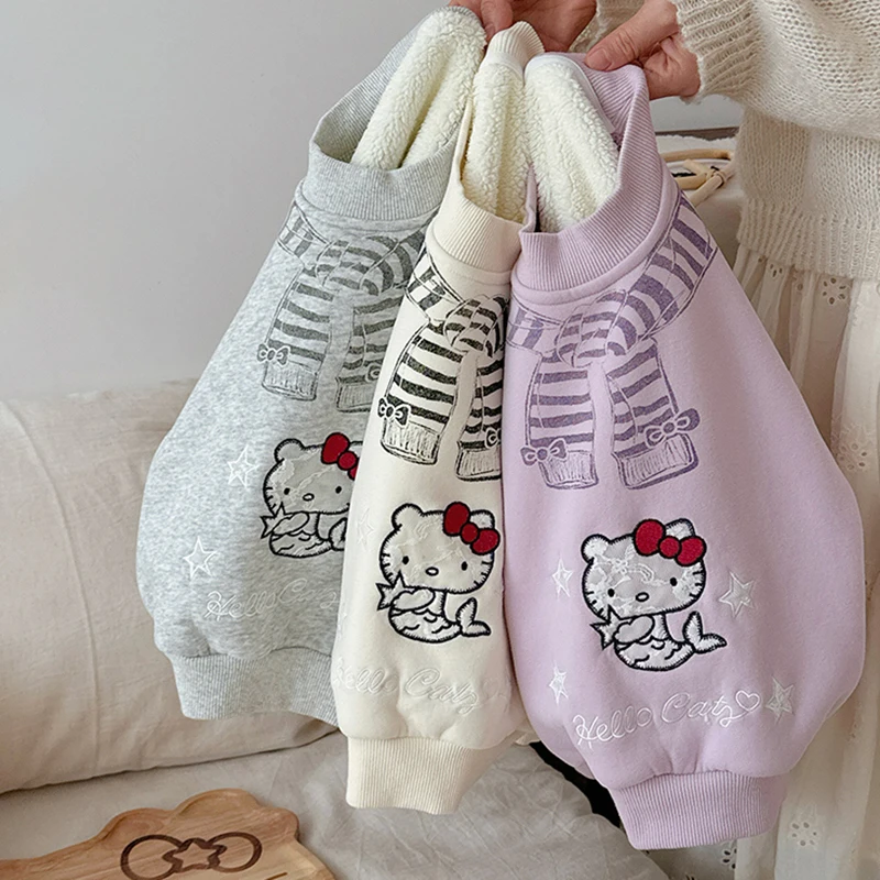 HelloKitty Cartoon Fleece Sweatshirt for Girls Korean Embroidered O-Neck Hoodie Children's Patchwork Long Sleeved Velvet Tops
HelloKitty Cartoon Fleece Sweatshirt for Girls Korean Embroidered O-Neck Hoodie Children's Patchwork Long Sleeved Velvet Tops