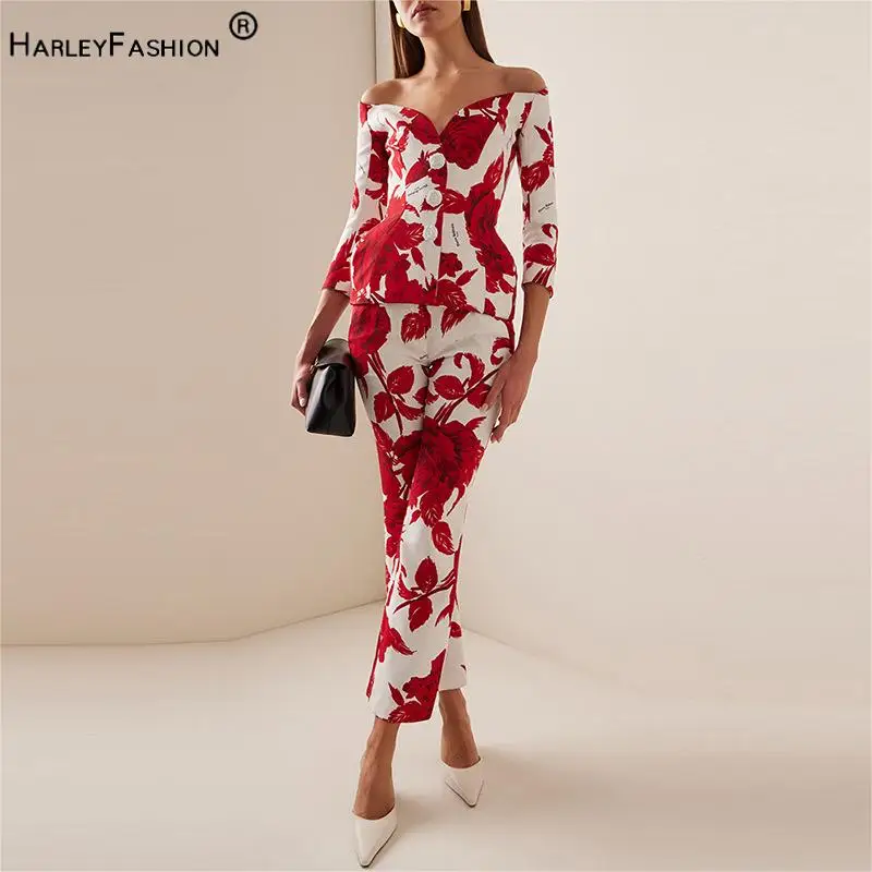 Fashion 2024 Floral Printing Lady Suit Slash Collar Three Quarters Sleeve Pencil Ankle-length Pants Women 2Pcs
Fashion 2024 Floral Printing Lady Suit Slash Collar Three Quarters Sleeve Pencil Ankle-length Pants Women 2Pcs