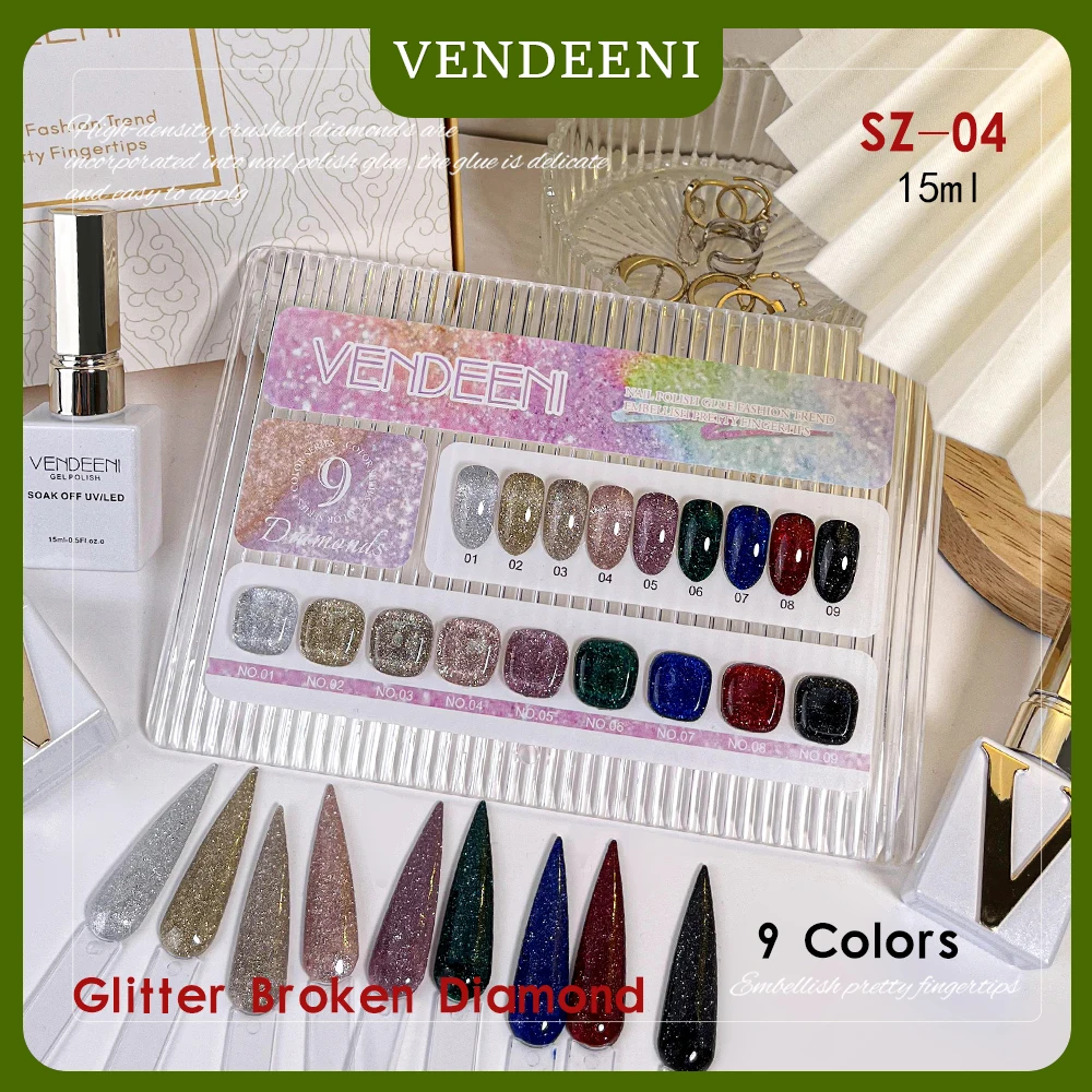Vendeeni 9 Colors/set Gold Silver Red And Black Glitter Broken Diamond Gel Nail Polish Soak Off Colorful UV LED Gel Varnish
Vendeeni 9 Colors/set Gold Silver Red And Black Glitter Broken Diamond Gel Nail Polish Soak Off Colorful UV LED Gel Varnish