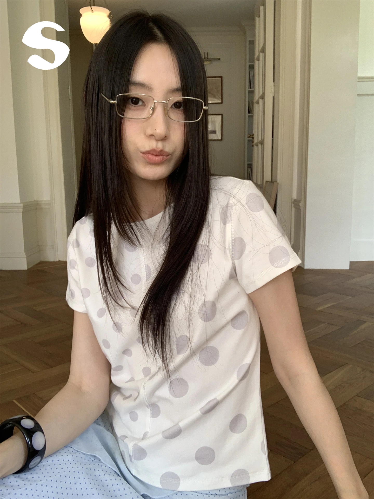 Sp at Summer Korean Sle round Ne ort Sve T-irt Women's Top Irregular Polka Dot Print Versatile Age-defng
Sp at Summer Korean Sle round Ne ort Sve T-irt Women's Top Irregular Polka Dot Print Versatile Age-defng