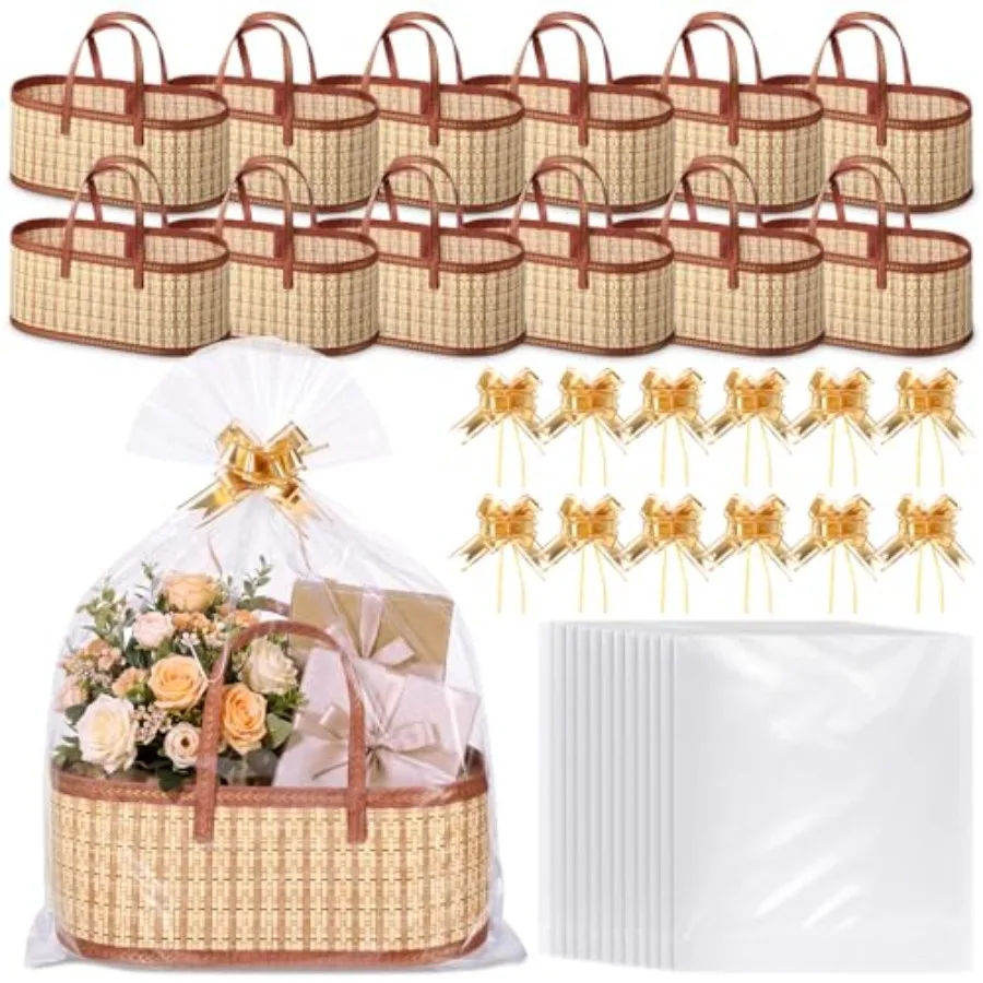 12 Sets Empty Gift Baskets to Fill Large Bamboo Woven Baskets with Handles Measuring 15.8 x 7.9 x 6.3 Inches Includes Clear Wra
12 Sets Empty Gift Baskets to Fill Large Bamboo Woven Baskets with Handles Measuring 15.8 x 7.9 x 6.3 Inches Includes Clear Wra