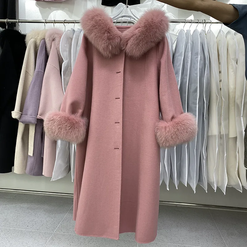 RosEvans Women Winter Natural Fox Fur Wool Coat Long Cashmere Jacket Elegant Real Fox Fur Collar Warm Hooded Double-sided Parka
RosEvans Women Winter Natural Fox Fur Wool Coat Long Cashmere Jacket Elegant Real Fox Fur Collar Warm Hooded Double-sided Parka