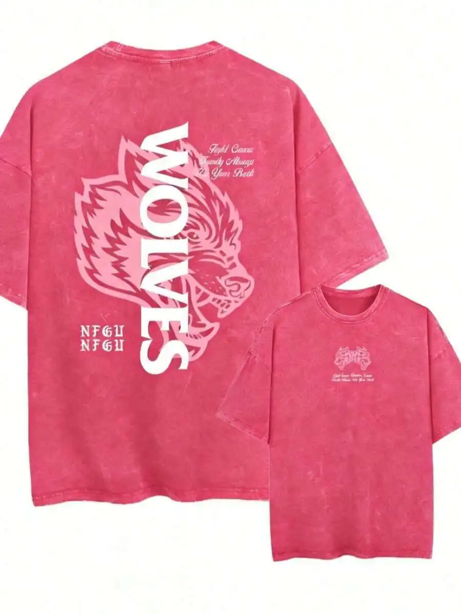 Vintage Washed Loose Cotton Tee With Wolf Print For Men
Vintage Washed Loose Cotton Tee With Wolf Print For Men